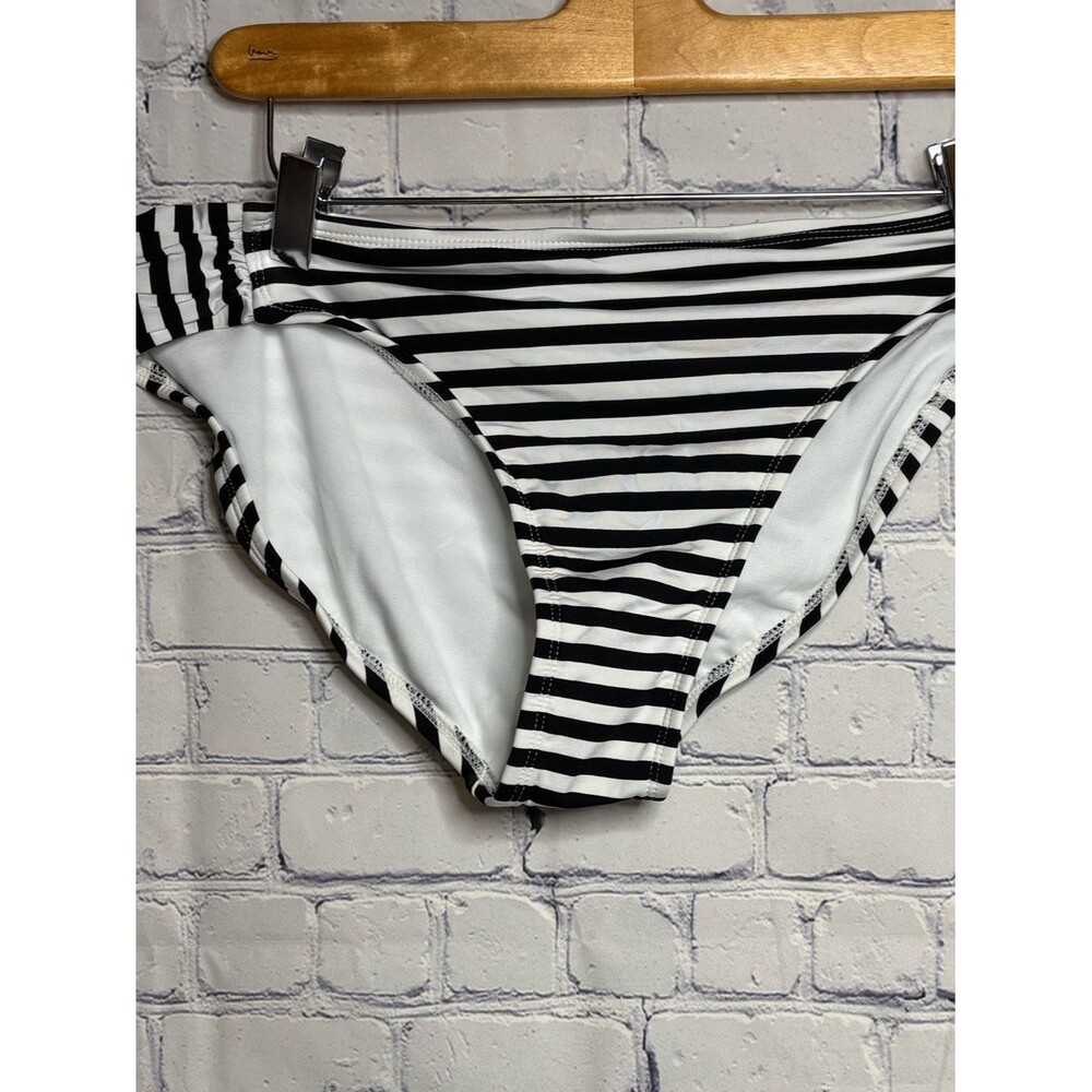 NWT Apt. 9 Black White Stripe Vacation Beach Bathing Suit Bikini Bottom L